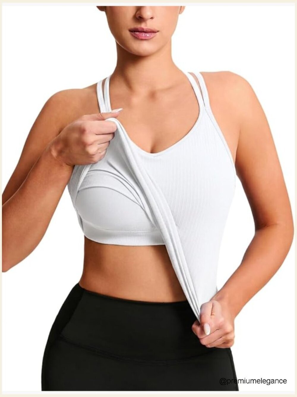 Ribbed Workout Tank with Built in Bra V Neck Crisscross Back Yoga Longline Top